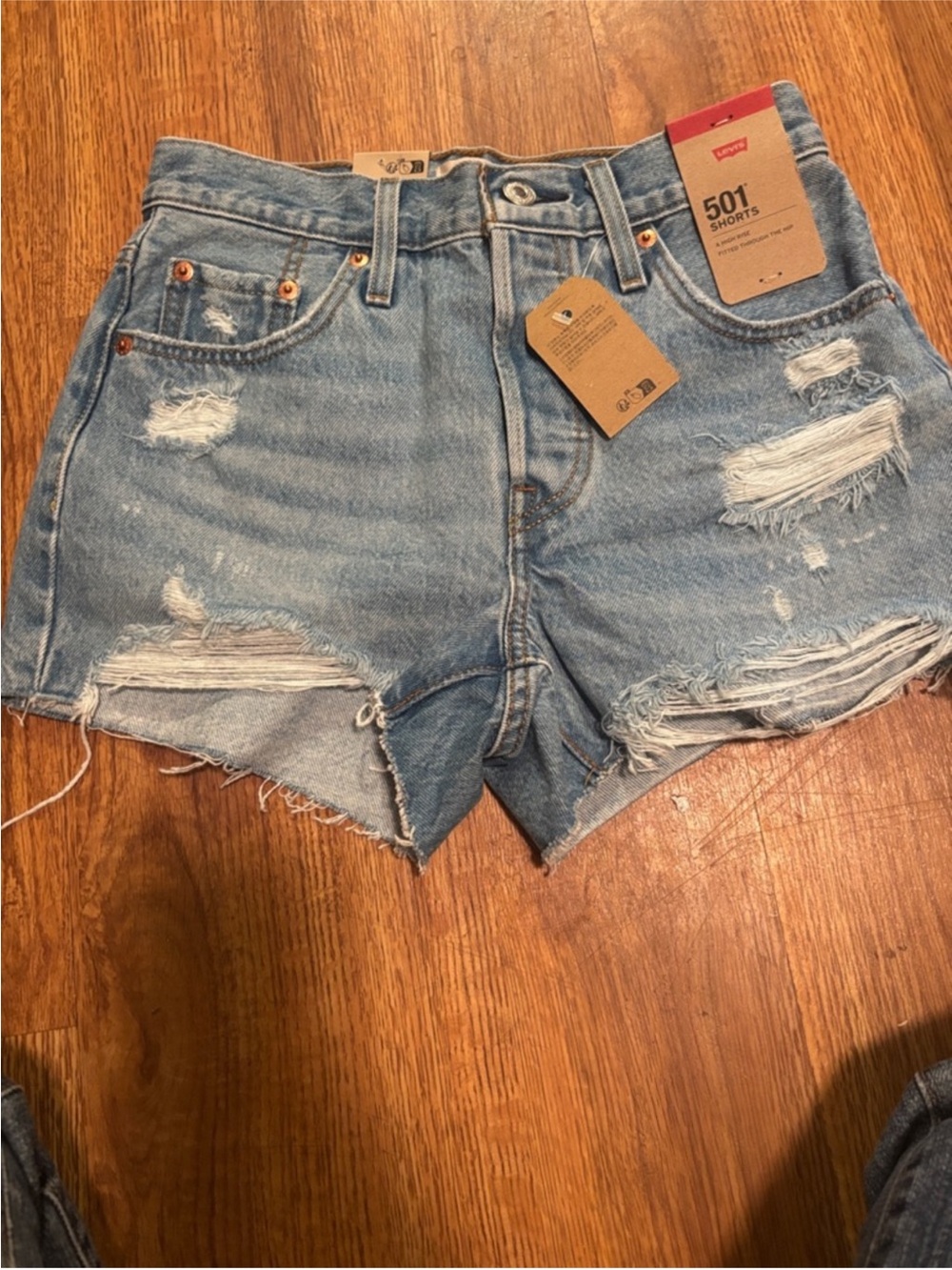 Levi's 501 Distressed Light Blue Denim Shorts